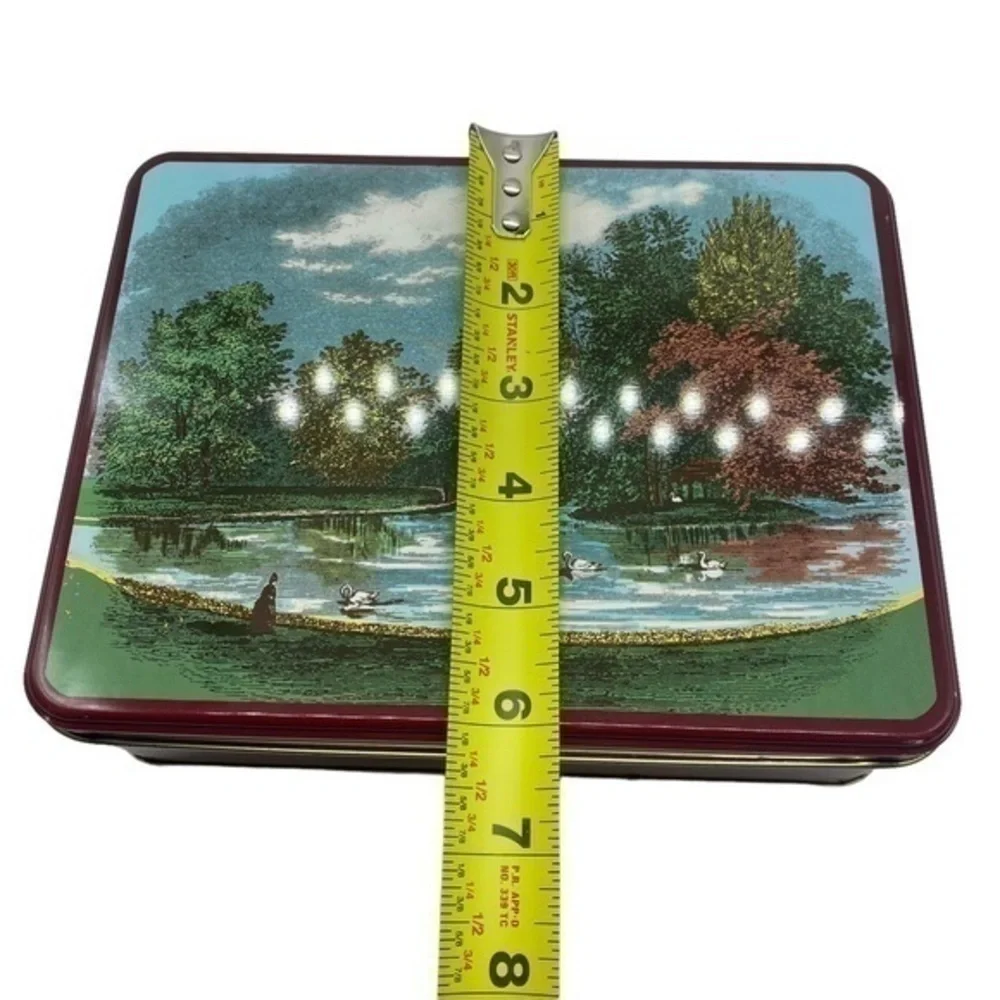 Vintage Tin with Lid of Pond with Swans and Landscaping